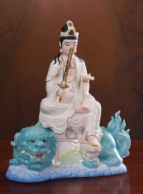 速发德化陶瓷文殊家萨佛像普贤菩萨菩用客厅慧奉学子读书智供