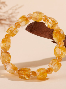 天然水晶黄胶花随形单圈手链