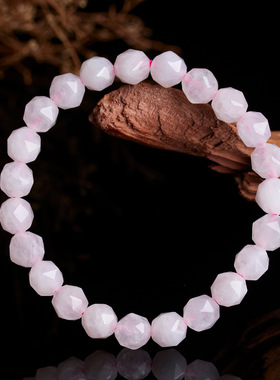 柏利来天然水晶粉晶切面珠单圈手链简约百搭精致钻面桃粉色手链