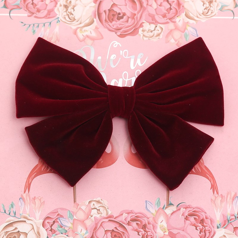 现货速发新娘敬酒服头饰复古酒红色大蝴蝶结发夹超仙顶夹夹子发卡 - 图1
