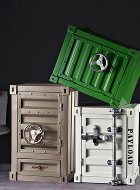 工业风集装箱柜子收纳柜铁艺牀头柜复古创意带锁带抽屉小型收纳柜