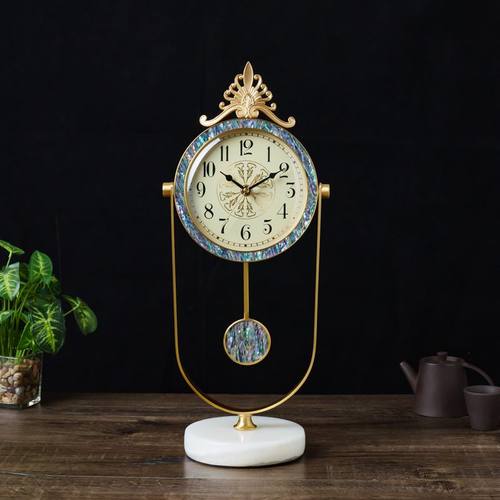 高端黄铜座钟家用轻奢台钟客厅台式钟表欧式坐钟摆件新中式石英钟 - 图0
