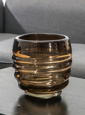 美式轻奢玻璃花瓶咖色条纹环形透明客厅桌面家居样板间工艺品摆件