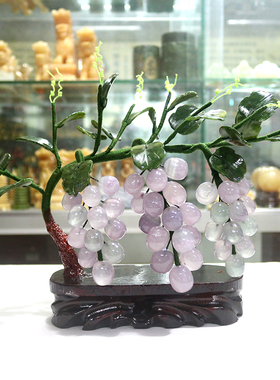 天然玉石福禄风水葡萄盆栽挂件摆件招财聚财多子多福客厅酒柜装饰