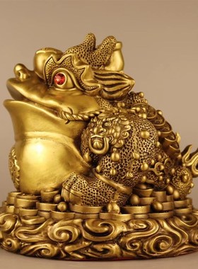 纯铜金蟾招财摆件三足蟾蜍聚宝盆玄关店铺办公室装饰客厅开业礼品