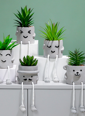 北欧风仿真多肉小盆栽创意家居桌面吊脚娃娃仙人掌假绿植摆件ins