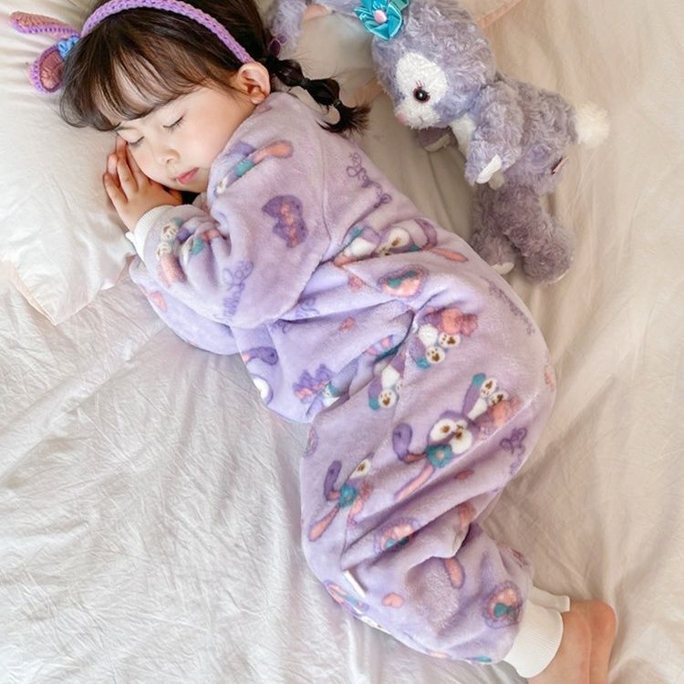 儿童连体睡衣2024新款秋冬加厚款法兰绒男童女童小宝宝家居服睡袋 - 图3