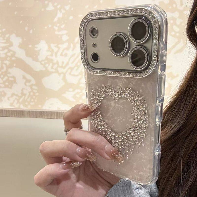 新款高级闪钻爱心贝壳纹苹果17promax/16/15/14手机壳全包防摔壳,淘宝优惠券,粉丝福利购,淘宝优惠卷