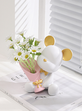 速发熊捧花摆件新关客家厅居电视柜酒柜餐桌面装饰品乔迁玄居礼品