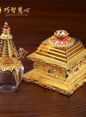 速发藏镶亚克力菩提塔锌铜合金宝式佛陀石嵌佛塔 舍利塔大号摆件
