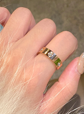 锆石钛钢戒指女小众素圈戒指女高级感情侣对戒食指环