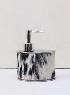 不锈钢马毛皂分配器浴室皮革图案牙刷杯浴室套装洗液瓶托盘组合别