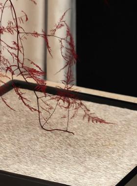 现代中古风虎纹马毛真皮托盘样板间茶几收纳盘卧室浴室香薰盘摆件