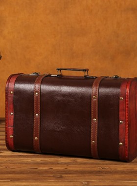 极速复古手提箱摆件皮箱木质老式年代拍照道具摄影酒R吧咖啡厅橱