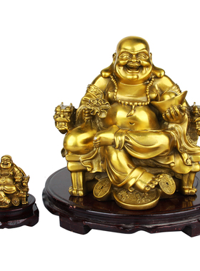 纯铜弥勒佛摆件 龙椅佛办公室