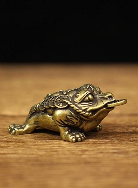 纯铜金蟾摆件招财金蝉三脚金蟾黄铜实心铜蟾蜍家居店铺装饰工艺礼