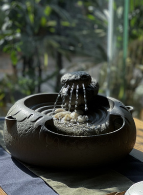 陶瓷流水摆件室内装饰品桌面循环水日式侘寂风家居饰品乔迁礼物