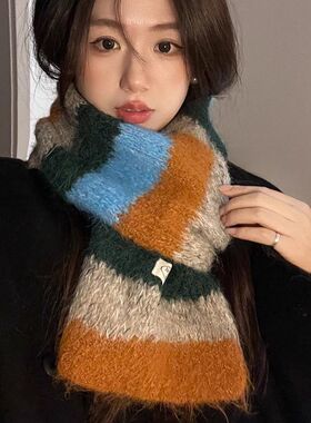 韩版设计条纹围巾女秋冬保暖含