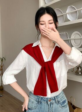 韩版松弛感叠穿屁帘纯色针织羊毛