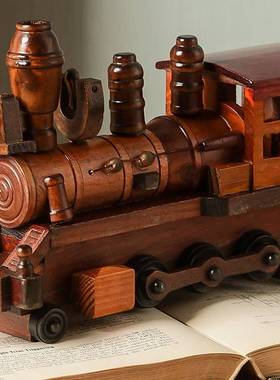 欧式复古木质火车 摆件创意家居桌面火车模型装饰摆饰木质工艺礼