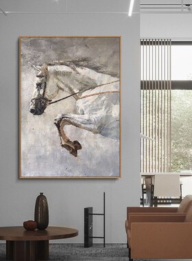 好货手工油画黑白骏马飞腾手绘玄关装饰画竖版客厅沙发背景墙餐厅