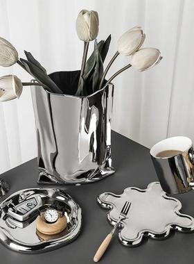 HANICE北欧ins风轻奢桌面摆件玄关餐桌电视柜电镀银色台面装饰品