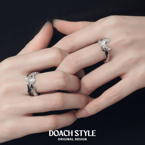 DOACH 日月星辰纯银情侣对戒原创小众高级感复古月亮戒指开口指环 - 图0