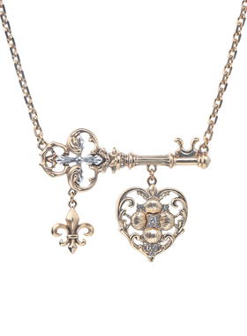 DOACH鸢尾花爱心锁钥匙项链