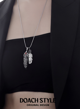 羽毛黑白叠戴项链原创小众设计