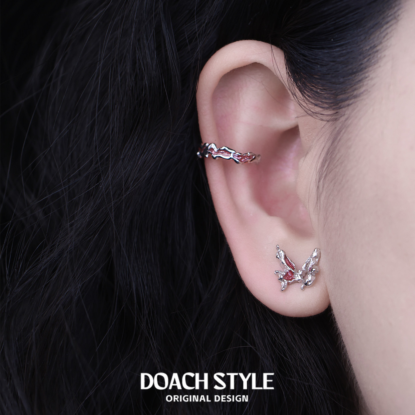 胭脂蝶 原创设计s925纯银蝴蝶耳环耳饰小众高级感耳扣百搭耳圈,淘宝优惠券,粉丝福利购,淘宝优惠卷