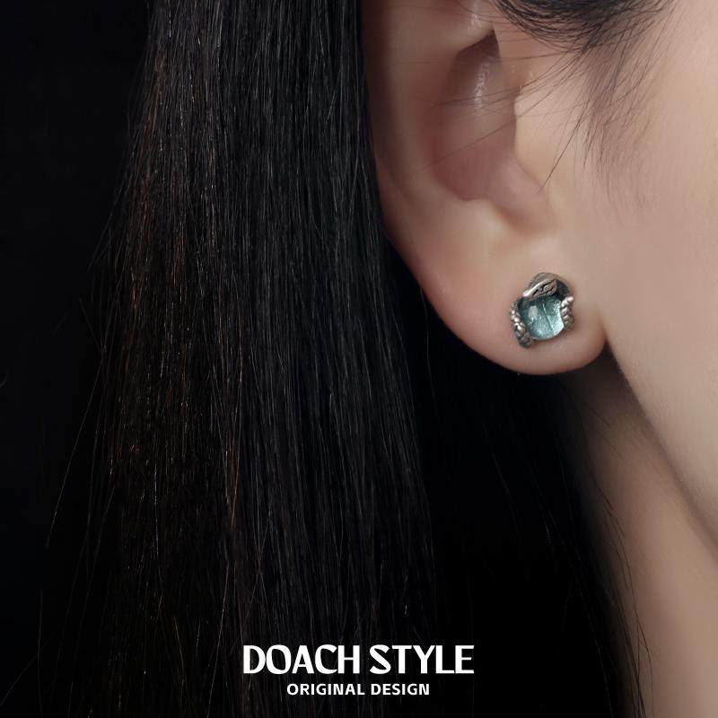 DOACH S925纯银耳钉女潮蓝色灵蛇做旧复古耳饰小众独特养耳洞耳环,淘宝优惠券,粉丝福利购,淘宝优惠卷