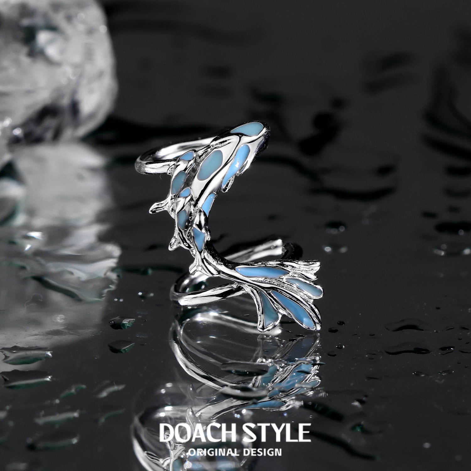 DOACH 原创纯银海域蓝小鱼耳骨夹无耳洞耳饰高级感小众甜酷风耳环,淘宝优惠券,粉丝福利购,淘宝优惠卷