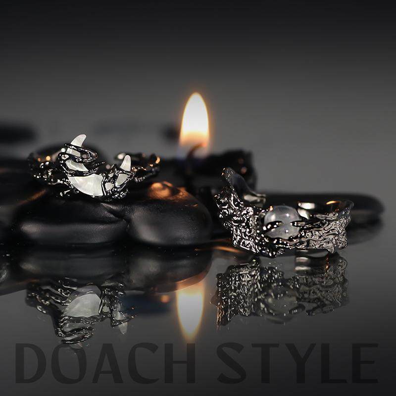 DOACH original black sun, moon and stars couple ring