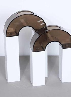 案邸家居极简约压克力花瓶样板房客厅摆件白色金属底座花插花器