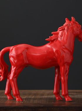 红色陶瓷马摆件十二生肖瓷器马招财工艺品马到成功家居吉祥物摆设