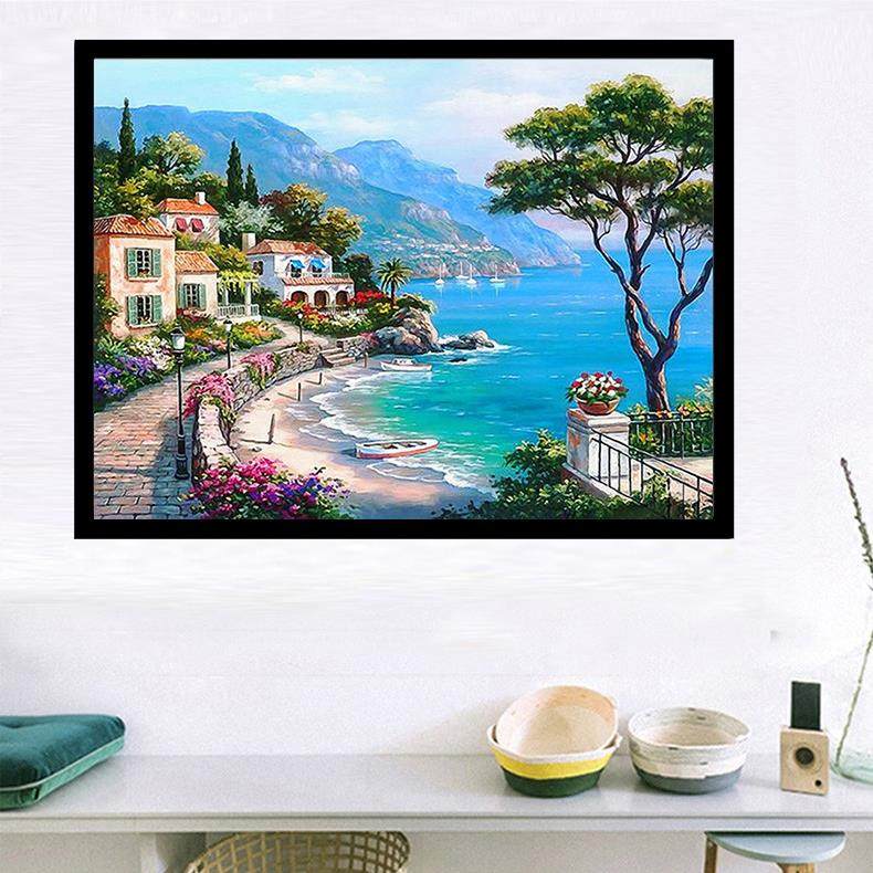 钻石画2024新款地中海风景5d手工贴钻十字绣砖石贴画客厅卧室满钻,淘宝优惠券,粉丝福利购,淘宝优惠卷
