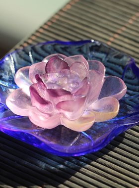 速发古法琉璃莲花香插荷盘托叶供佛用具用品室内摆厅茶室品名香盘