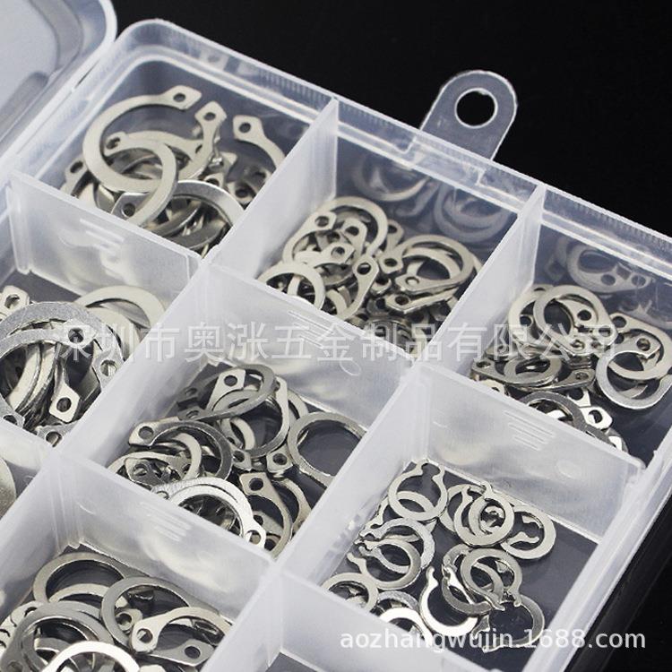 304不锈钢轴用挡圈/卡环/卡簧/垫片/轴卡外卡M3-M25套装共225pcs - 图1