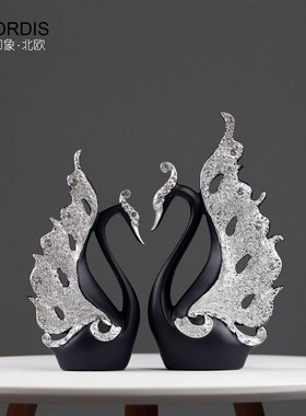 北欧现代简约创意黑天鹅摆件客厅酒柜玄关电视柜软装饰工艺品摆设