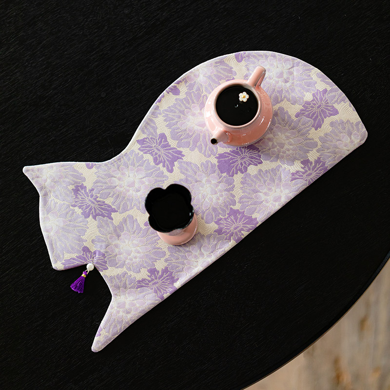 繁野轻奢猫咪设计茶席套组织锦刺子绣茶几桌旗干泡席一人用茶垫子,淘宝优惠券,粉丝福利购,淘宝优惠卷