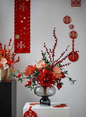 年宵花春节喜庆仿真花婚庆花束绢花客厅插花餐桌家居装饰品摆设