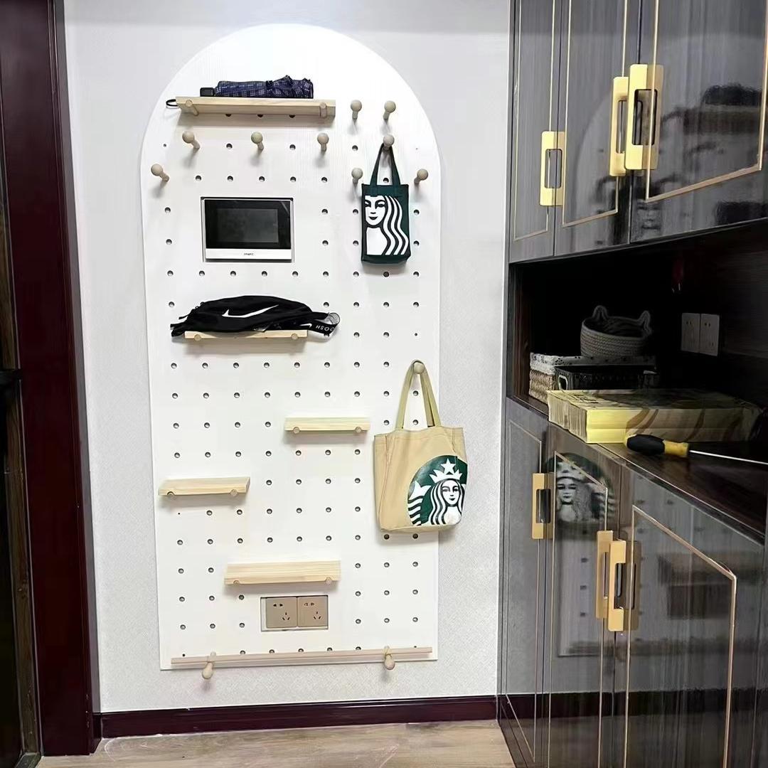 Solid wood hole board custom wall storage rack wall-mounted entrance storage rack wooden wall hanging board bookshelf partition