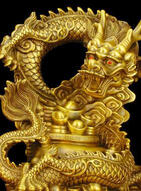 五爪金龙黄铜龙摆件纯铜聚宝盆盘龙财富兴隆东南缺角补角店铺装饰