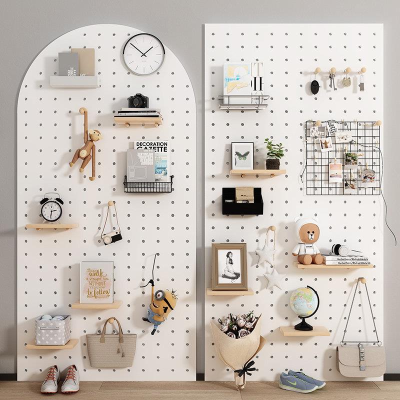 Solid wood hole board custom wall storage rack wall-mounted entrance storage rack wooden wall hanging board bookshelf partition