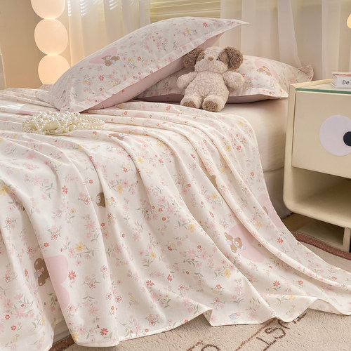 红豆纯棉床单单件100全棉印花学生宿舍单双人被单枕套床笠三件套 - 图1