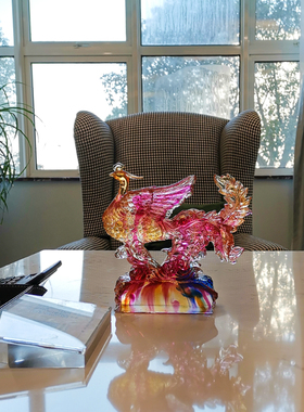 速发琉璃性凤家居摆件院装饰品闺蜜凤结婚礼物凰舞九天工艺品