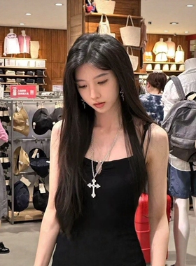 麦格韩国小众设计银色十字架项链复古辣妹毛衣链长款颈链