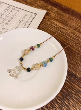 高级设计感虎眼石美拉德风带链条平安扣项链手链女网红锁骨链