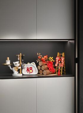 创意招财猫钥匙收纳玄关摆件鞋柜门口客厅家居装饰品乔迁新居礼物