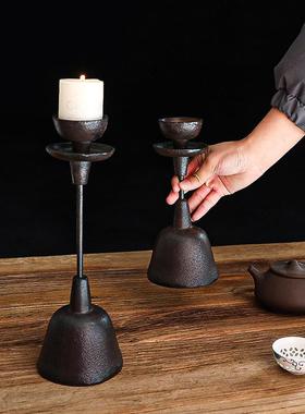 美式手工复古铸铁老烛台油灯旧物中式茶道灯家居装饰摆件酥油烛台